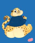  anthro bannitt benjamin_clawhauser big_butt bottomless butt cheetah chubby_male claws clothed clothing dessert disney doughnut felid feline food hi_res looking_at_viewer male mammal overweight overweight_male simple_background solo topwear zootopia 