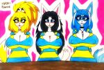  absurd_res animal_crossing anthro big_breasts breasts canid canine canis clothed clothing domestic_dog felid feline female fox fur group hair hi_res isabelle_(animal_crossing) krystal mammal nintendo star_fox tem temmie_(undertale) theloanwanderer216 traditional_media_(artwork) undertale video_games white_body 