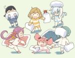  6+girls ahoge akebono_(kancolle) animal_on_head bandaid bandaid_on_face barefoot bell black_hair blue_eyes brown_eyes brown_hair bunny bunny_on_head chibi closed_eyes commentary_request crab flower full_body futon grey_hair hair_bell hair_bobbles hair_flower hair_ornament hair_over_one_eye hibiki_(kancolle) holding holding_pillow in_the_face jingle_bell kantai_collection kasumi_(kancolle) long_hair multiple_girls oboro_(kancolle) on_head otoufu pajamas pillow pillow_fight pink_hair purple_hair sazanami_(kancolle) short_hair side_ponytail silver_hair sleepwear throwing twintails ushio_(kancolle) very_long_hair 