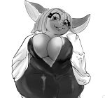  belly big_breasts breasts clothing goblin greyscale hair humanoid invalid_tag jumpsuit monochrome pink_hair purple_body purple_skin short_stack slightly_chubby spacesuit tight_suit vivianne 