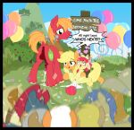  age_difference apple_bloom_(mlp) applejack_(mlp) arms_tied balloon big_macintosh_(mlp) birthday_party bodily_fluids bound crowd cum cum_inside female feral friendship_is_magic genital_fluids group group_sex hi_res incest_(lore) male my_little_pony outside public sex sherathoz threesome young 