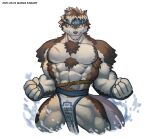  2021 abs accessory anthro canid canine canis clothing fur hair headband hi_res horkeukamui male mammal multicolored_body multicolored_fur muscular muscular_male pecs scar solo tokyo_afterschool_summoners video_games white_body wolf wolfmalro 