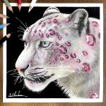  animal animal_focus black_background colored_pencil_(medium) crystal erumo_0384 highres leopard no_humans original photo_(medium) ruby_(gemstone) simple_background snow_leopard spotted_fur traditional_media 