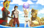  absurd_res anthro bikini bikini_bottom bikini_top border_collie canid canine canis clothing collie domestic_cat domestic_dog dorothy_bellsong felid feline felis female grey_eyes group group_picture hato_the_collie herding_dog hi_res husky jenessa jezzle male mammal mika_the_cat nordic_sled_dog pastoral_dog red_eyes sea sheepdog spitz summer swimwear water yellow_eyes 