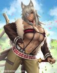  2021 animal_humanoid big_breasts breasts clothing eye_patch eyewear felid felid_humanoid female ghislaine_dedorudia grey_hair hair hi_res humanoid looking_at_viewer mammal mammal_humanoid mstivoy mushoku_tensei solo 