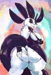  absurd_res anthro anus big_breasts big_butt breasts butt cleavage clothed clothing dress female fur hi_res kiseff mammal no_underwear raised_clothing raised_dress red_eyes solo spread_butt spreading thick_thighs white_body white_fur 