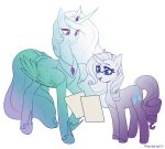  absurd_res crown duo equid equine eyewear female feral friendship_is_magic glasses helemaranth hi_res horn mammal my_little_pony paper princess_celestia_(mlp) rarity_(mlp) regalia standing unicorn winged_unicorn wings 