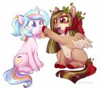  boop cutie_mark duo equid equine female feral hasbro helemaranth helemaranth_(character) horn leaf leaf_hair mammal my_little_pony navel nose_boop oofy_colorful pegasus plant plant_hair pseudo_hair sitting unicorn unicorn_horn wings 