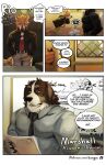  2021 anthro canid canine canis clothed clothing coati comic dangpa dialogue digital_media_(artwork) domestic_dog duo english_text fur hi_res male mammal molosser mountain_dog muscular muscular_male orange_body orange_fur pecs procyonid saint_bernard speech_bubble text url white_body white_fur 