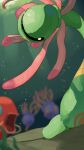  blurry blurry_background commentary_request cradily gen_1_pokemon gen_3_pokemon glowing glowing_eyes highres light_beam lileep magikarp no_humans pokemon pokemon_(creature) underwater water_surface yellow_eyes yuyu_ekaki_dayo 