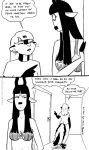  2020 antelope anthro bovid bra breasts clothed clothing comic dialogue duo ear_piercing english_text female fur gazelle hair kelly_o'dor long_hair looking_back mammal mephitid miss_thompson_(tegerio) monochrome piercing skunk tegerio text underwear whiskers zandar's_saga 