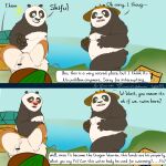  anthro ari_guardian belly black_body black_fur black_nose blush butt clothing comic dreamworks english_text fur giant_panda green_eyes group hat headgear headwear hi_res kung_fu_panda li_shan_(kung_fu_panda) male mammal master_po_ping master_shifu overweight overweight_male text ursid white_body white_fur 