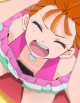  1girl breasts cleavage closed_eyes from_above haruyama_kazunori natsuumi_manatsu open_mouth orange_hair precure small_breasts solo teeth thighs tropical-rouge!_precure upper_teeth 