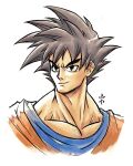  apoloniodraws black_eyes dragon_ball highres looking_at_viewer muscular muscular_male signature son_goku spiked_hair upper_body white_background 