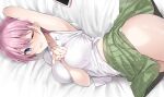  bed go-toubun_no_hanayome nakano_ichika phone short_hair skirt_lift tagme_(artist) wink 