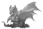  ambiguous_gender capcom claws digital_media_(artwork) dragon feral hi_res horn membrane_(anatomy) membranous_wings monochrome monster_hunter scales scalie simple_background smile solo spines video_games western_dragon white_background wings xezeno 