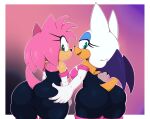  amy_rose anthro bigdon1992 breasts butt chiropteran clothed clothing digital_media_(artwork) duo eulipotyphlan female female/female fur gloves green_eyes handwear hedgehog mammal membrane_(anatomy) membranous_wings pink_body rouge_the_bat simple_background sonic_the_hedgehog_(series) video_games wings 