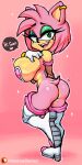  absurd_res amy_rose anthro big_breasts boots breasts butt clothed clothing darknud ear_piercing eulipotyphlan exposed_butt eyelashes eyeshadow female fishnet fishnet_armwear footwear green_eyes hair hedgehog hi_res huge_breasts makeup mammal mostly_nude panty_lines piercing pink_body raised_leg sega short_hair skimpy solo sonic_the_hedgehog_(series) video_games 