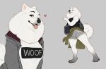  &lt;3 anthro blep breasts canid canine canis curled_tail domestic_dog female fur hi_res mammal neck_tuft poisewritik simple_background solo standing tongue tongue_out tuft white_body white_fur 