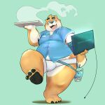  2021 absurd_res anthro bulge canid canine canis clothing computer domestic_dog food hi_res kemono male mammal overweight overweight_male pizza qqmelon888 shirt simple_background solo topwear underwear 