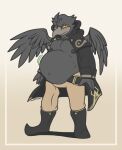  2015 4_fingers abdominal_bulge after_vore anthro anthro_pred areola arvid_(darkcresentskymin) avian beak belly big_belly biped bird black_areola black_body black_feathers black_nipples border bottomwear clothing corvid corvus_(genus) crow darkcresentskymin digestion digital_media_(artwork) feathered_wings feathers fingers footwear full-length_portrait gradient_background grey_beak hood looking_at_viewer male male_pred moobs navel nipples oral_vore oscine overweight overweight_anthro overweight_male pants passerine portrait robe rumbling_stomach simple_background soft_vore solo standing tan_background vore weight_gain white_border winged_arms wings 