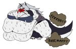  2020 anthro belly big_belly bodily_fluids bottomwear breasts canid canid_demon canine canis clothed clothing demon digital_media_(artwork) fart feet female food fur gas gloves grey_hair hair handwear hellhound helluva_boss hyper hyper_belly immobile liepard_(artist) loona_(vivzmind) mammal messy morbidly_obese morbidly_obese_anthro morbidly_obese_female multicolored_body multicolored_fur nightmare_fuel obese obese_anthro obese_female overweight overweight_anthro overweight_female red_eyes shorts simple_background sitting solo sweat sweaty_breasts text weight_gain what what_has_science_done white_background why wolf 