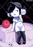  ambiguous_gender anthro arm_support bed black_hair bottomless canid canine card clothed clothing deltarune detailed_background discarded_clothing disfigure duo felid feline female furniture genitals hair hat headgear headwear hi_res king_round leaning leaning_back mammal navel panties pussy sailor_uniform standing tem temmie_(undertale) text topwear undertale underwear video_games white_body 