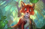  canid canine cercat cheek_tuft detailed_background disney facial_tuft feral fox fox_and_the_hound fur head_tuft lily_pad mammal orange_body orange_fur plant red_fox reflection signature solo tod_(fath) tree tuft water white_body white_fur 