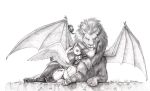  ambiguous_gender anthro arms_around_neck baron_engel clothing cutie_mark duo equid equine felid female feral fluttershy_(mlp) friendship_is_magic graphite_(artwork) hasbro iranian_mythology legwear looking_at_viewer lying mammal manny_the_manticore manticore middle_eastern_mythology my_little_pony mythology on_side pegasus pencil_(artwork) skimpy_bikini thigh_highs traditional_media_(artwork) wings 