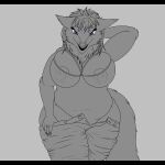  2021 anthro beatrix_(yarpi) bedroom_eyes belly big_breasts breasts chubby_anthro chubby_female clothed clothing facial_piercing female hi_res huge_breasts looking_pleasured mature_female narrowed_eyes nipples nose_piercing nose_ring overweight overweight_female pants_down partially_clothed piercing pose seductive sergal slightly_chubby thick_thighs wide_hips yarpi 