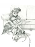  anthro baron_engel choker controller cutie_mark earth_pony equid equine female friendship_is_magic furniture graphite_(artwork) hi_res horse jewelry looking_at_viewer mammal my_little_pony necklace nude octavia_(mlp) pencil_(artwork) pony smile smirk sofa solo story story_in_description strategically_covered traditional_media_(artwork) unguligrade_anthro wire wrapped 