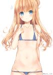  bikini blonde_hair blue_bikini blue_eyes blush flat_chest highres hiiragi_mayuki hinako_note long_hair march-bunny micro_bikini navel smile sweatdrop swimsuit 