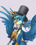 avian bow_tie caine clothing feral friendship_is_magic gallus_(mlp) gryphon hat headgear headwear hi_res jewellier_(artist) looking_at_viewer male my_little_pony mythological_avian mythology simple_background smug solo spread_wings top_hat white_background wings 