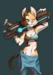  2020 absurd_res anthro bra breasts brown_body brown_fur calico_cat cheek_tuft clothed clothing conditional_dnp domestic_cat elijah-draws facial_tuft felid feline felis female fur gun head_tuft hi_res holding_gun holding_object holding_weapon light lighting mammal midriff mottled multicolored_body multicolored_fur navel orange_body orange_fur piebald pink_nose portrait ranged_weapon shaded solo three-quarter_portrait tuft underwear weapon white_body white_fur 