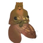  2020 absurd_res anthro big_breasts black_lips black_nose breasts brown_bear brown_body brown_fur brown_nipples brown_pussy claws curvy_figure eyes_closed female fur genitals grizzly_bear hands_under_breasts head_down hi_res lips mammal nipples nnightbear_b paws pussy simple_background solo thick_thighs ursid ursine voluptuous watermark white_background wide_hips 