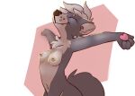  2018 anthro areola barley_(elijah-draws) breasts canid canine canis chest_tuft conditional_dnp domestic_dog elijah-draws eyes_closed female fur grey_body grey_fur light lighting mammal multicolored_body multicolored_fur nipples nude pawpads pink_pawpads shaded simple_background smile solo tuft two_tone_body two_tone_fur white_body white_fur 