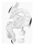  anthro breasts butt digital_drawing_(artwork) digital_media_(artwork) dragon egg egg_in_ass egg_insertion female flat_chested hi_res hold_ass horn kadeki kobold looking_back monochrome nipples nude reptile scales scalie simple_background sitting solo tinted 