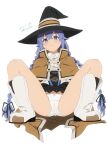  1girl ass baba_arumi black_legwear blue_eyes blue_hair blush boots braid cameltoe cape kneehighs long_hair looking_at_viewer mushoku_tensei panties roxy_migurdia simple_background solo spread_legs sweatdrop twin_braids underwear white_background white_panties 