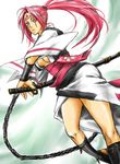  ahomira baiken breasts chain cleavage guilty_gear japanese_clothes kimono leg_warmers medium_breasts obi one-eyed open_clothes open_kimono pink_eyes pink_hair ponytail sandals sash scar scar_across_eye solo sword tattoo underboob weapon 