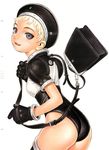  absurdres ass bag blonde_hair blue_eyes cowboy_shot form_code gloves handbag highres leather murata_renji scan short_hair solo 