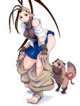  barefoot brown_eyes brown_hair don_(street_fighter) dressing fingerless_gloves fu_(oufu) gloves ibuki_(street_fighter) long_hair ninja ponytail street_fighter tanuki undressing 