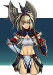  abs axe bad_id bad_pixiv_id blue_eyes earrings elbow_gloves fur gloves hairband horn jewelry kirin_(armor) loincloth monster_hunter muscle picoheads solo spikes weapon white_hair 