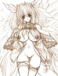  areola_slip areolae breasts center_opening cleavage curvy dizzy dress garters groin guilty_gear hair_ribbon huge_breasts lace lace-trimmed_thighhighs long_hair maebari monochrome navel nipples no_bra nude off_shoulder pleated_skirt pubic_hair ribbon see-through short_dress shujin sketch skirt smile solo standing thigh_gap thighhighs turtleneck twintails wide_hips wings 