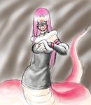  artist_request blindfold blood blood_on_face dress fate/stay_night fate_(series) lamia long_hair monster_girl pink_hair rider scales solo strapless strapless_dress 