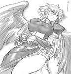  angel_wings breasts breath_of_fire breath_of_fire_ii dr.p dress glasses greyscale large_breasts legs long_hair lowres monochrome nina_(breath_of_fire_ii) side_slit solo thighs wide_hips wings 