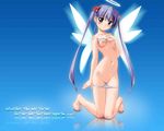  angel angel_wings arms_behind_back bangs barefoot blue_background blush bow bow_bra bow_panties bra bra_lift breasts character_name copyright_name djibril_aries feet full_body glowing glowing_wings gradient gradient_background green_eyes hair_ribbon halo hand_on_own_chest head_tilt jinno_hikari jpeg_artifacts kneeling knees_together_feet_apart kuuchuu_yousai lavender_hair light_smile long_hair looking_at_viewer magical_girl makai_tenshi_djibril makai_tenshi_djibril_2 navel nipples no_pussy nude official_art panties panty_pull reflection ribbon sidelocks slender_waist small_breasts smile solo strapless strapless_bra thigh_gap tiptoes twintails underwear underwear_only very_long_hair wallpaper white_bra white_panties wings 