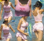  beach breasts large_breasts miniskirt nipples panties photo skirt underwear wet 