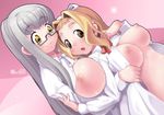  blonde_hair breasts copyright_request glasses huge_breasts kei_jiei long_sleeves multiple_girls nipples open_clothes open_shirt shirt 