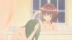  bath bathing bathroom breasts brown_eyes brown_hair cleavage curtains green_hair hair_intakes head_down karin maaka_karin medium_breasts multiple_girls rinsing screencap short_hair shower_head tile_wall tiles tokitou_maki washing_hair wet wet_hair window 