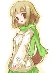  animal_ears blonde_hair brown_eyes copyright_request dog_ears green_scarf long_sleeves momiji_mao scarf short_hair solo tail 
